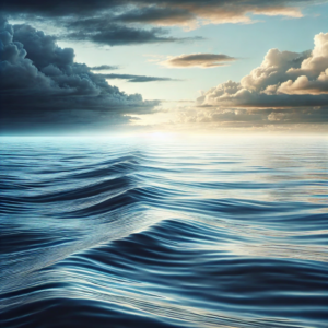 Calm seas following a storm. A body of water with clouds and a blue sky 