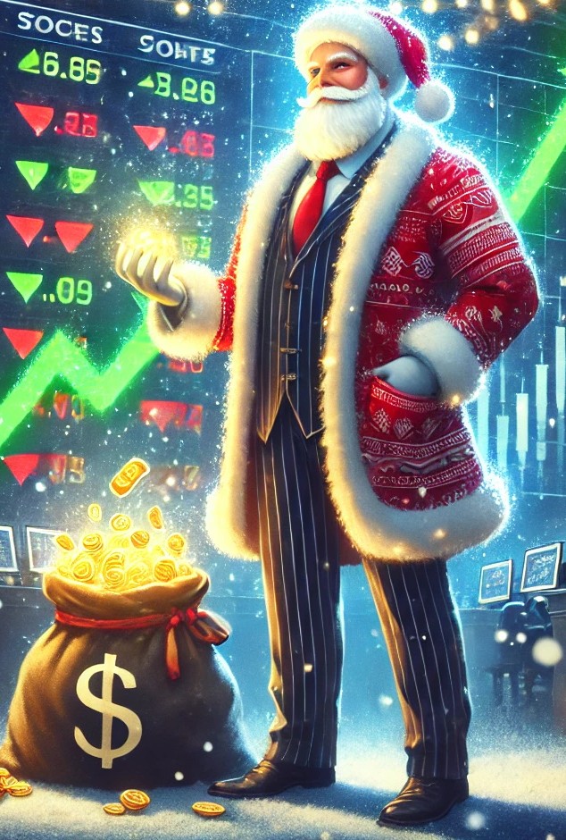 Santa in a pin stripe suit