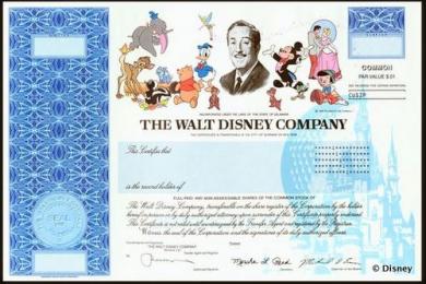 A share certificate of The Walt Disney Company.